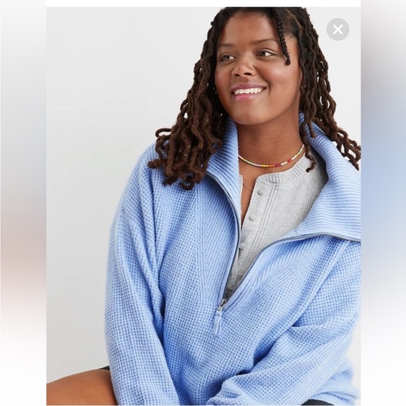 aerie Sweaters - Aerie CozyUp Waffle Quarter Zip Sweater in Fresh Water Blue medium NWT
